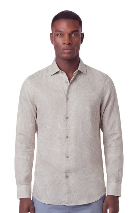 Uomo Wild Paisley Oxford Long Sleeve Fine Linen Shirt