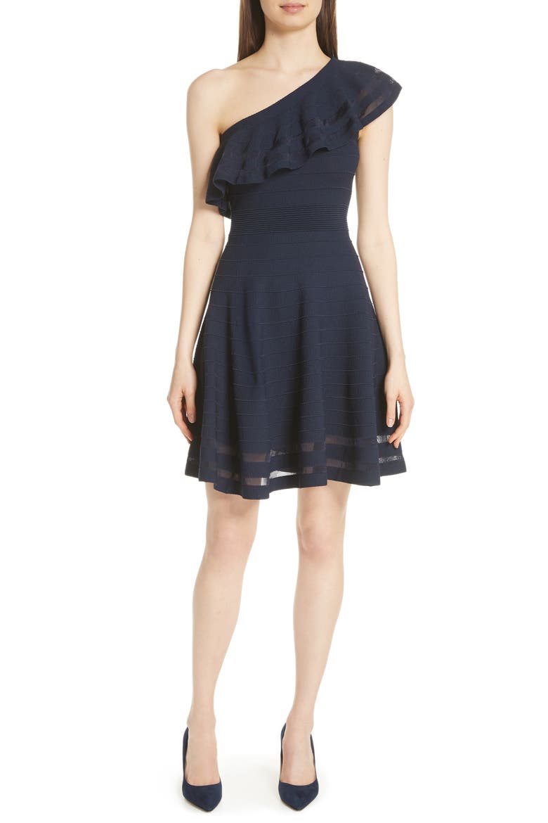 Streena Knit Skater Dress, Main, color, NAVY
