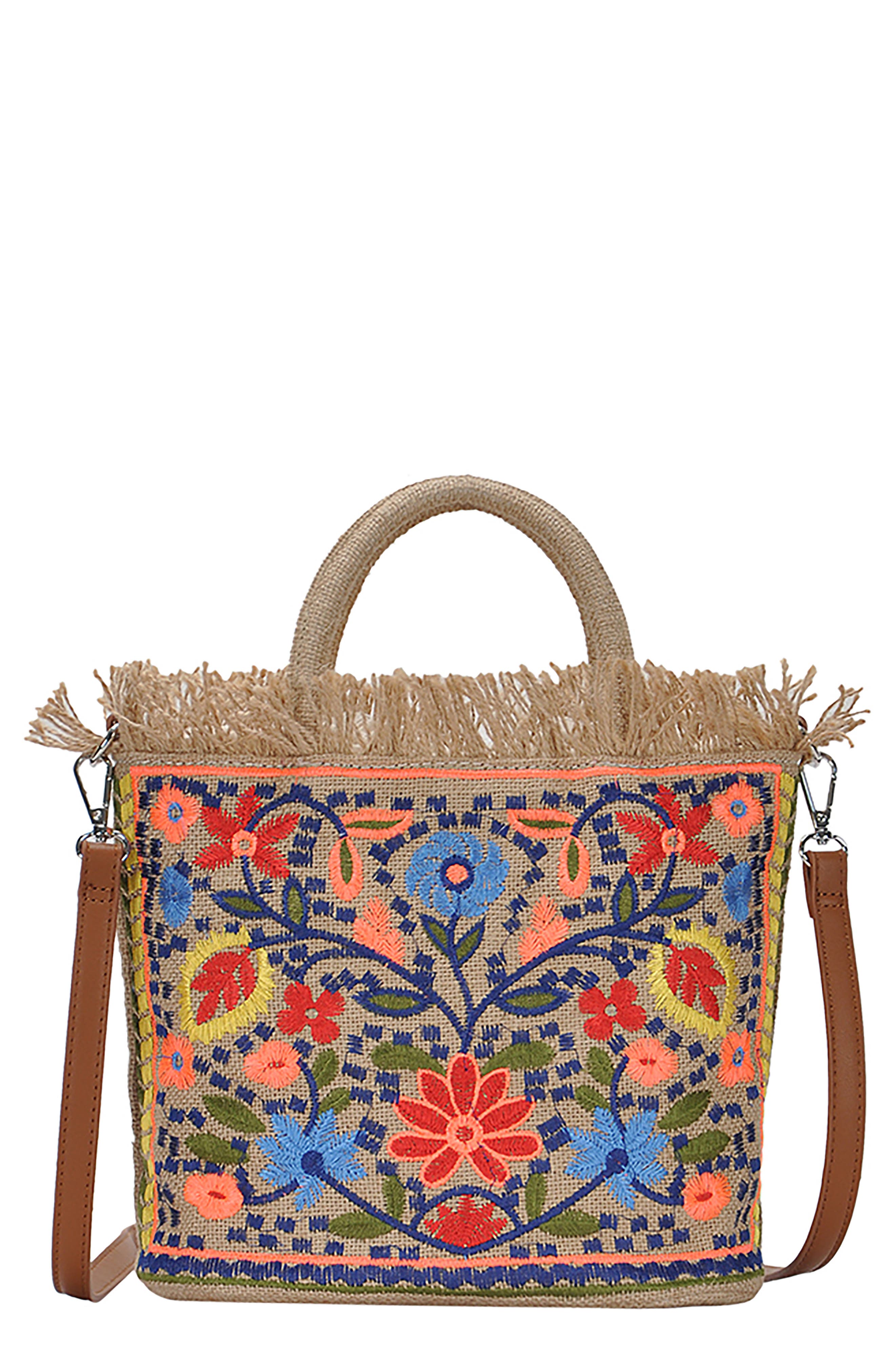 Antik Kraft Embroidered Straw Tote, Main, color, 