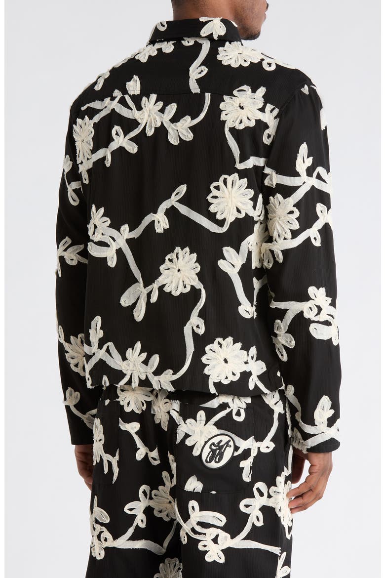 Floral Ribbon Cotton Blend Jacket, Alternate, color, BLACK