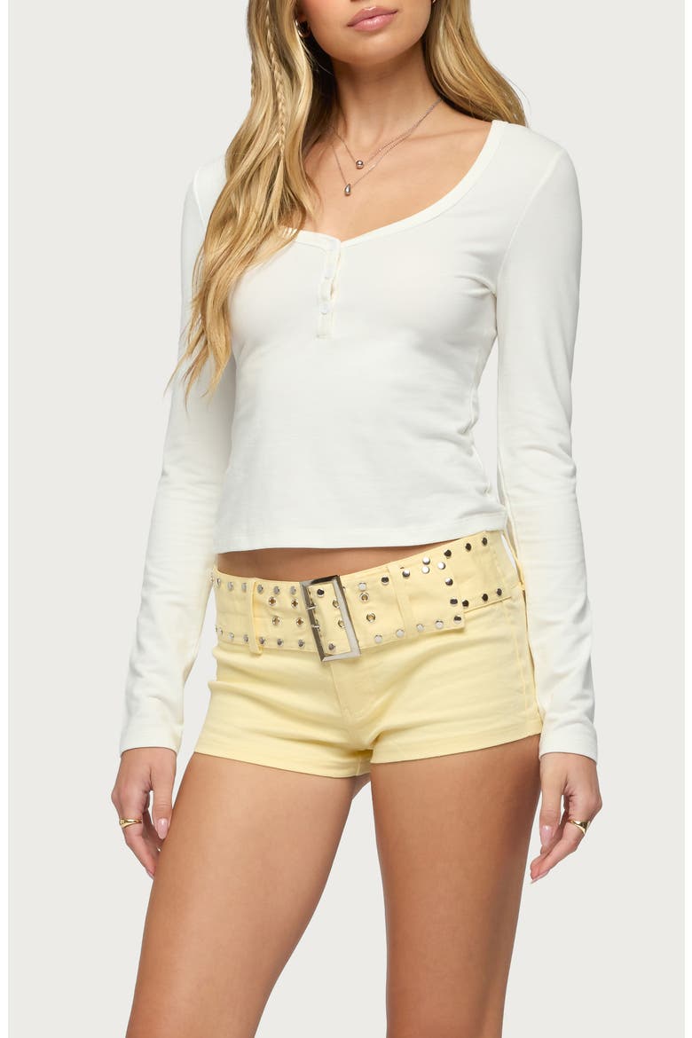 Leah V-Neck Crop Henley Top, Alternate, color, WHITE