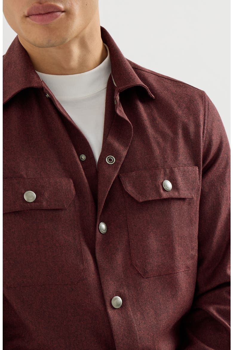 Virgin wool flannel overshirt with spread collar and chest pockets, Alternate, color, Burned