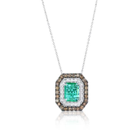 14K Gold 2.94ct Emerald & 0.97cttw Diamond Pendant Necklace