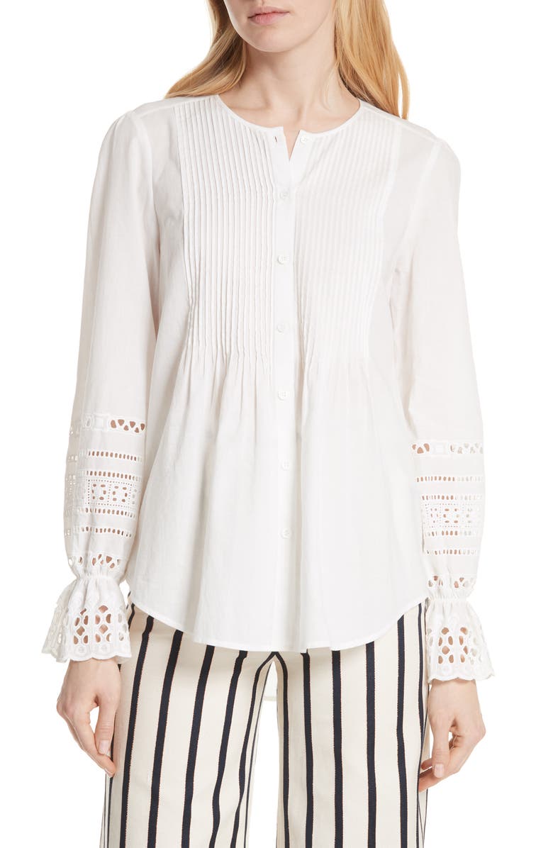 Veronica Beard Mili Eyelet Sleeve Top, Main, color, 