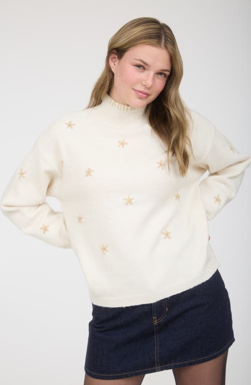 Blu Pepper Floral Mock Neck Sweater In White