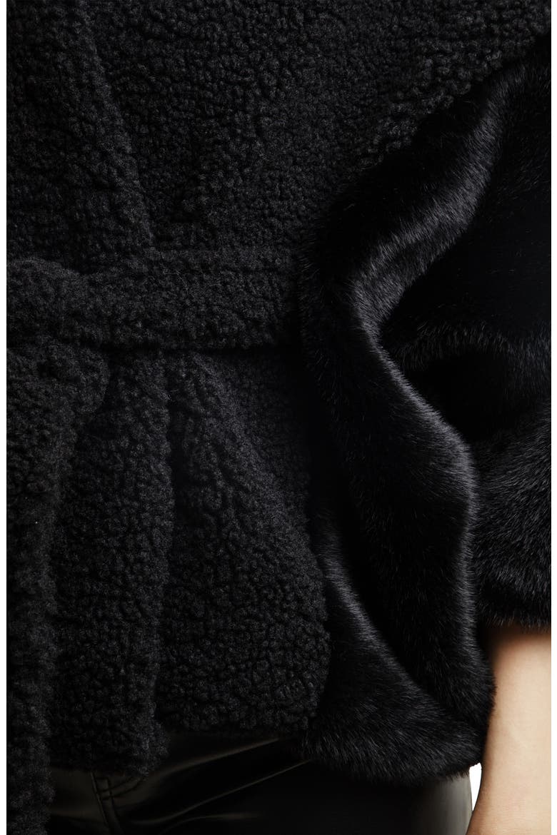 Fluffy Faux Fur Blanket Short Robe, Alternate, color, BLACK