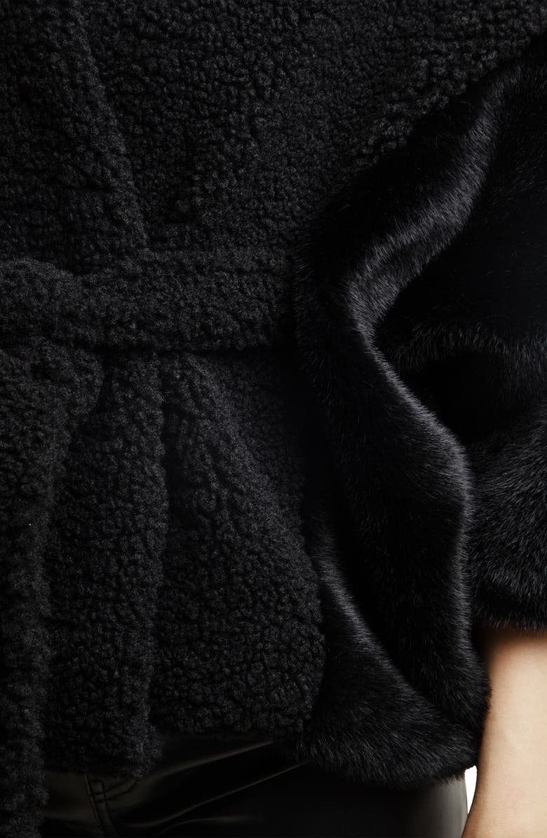 SAACHI Fluffy Faux Fur Blanket Short Robe, Alternate, color, Black