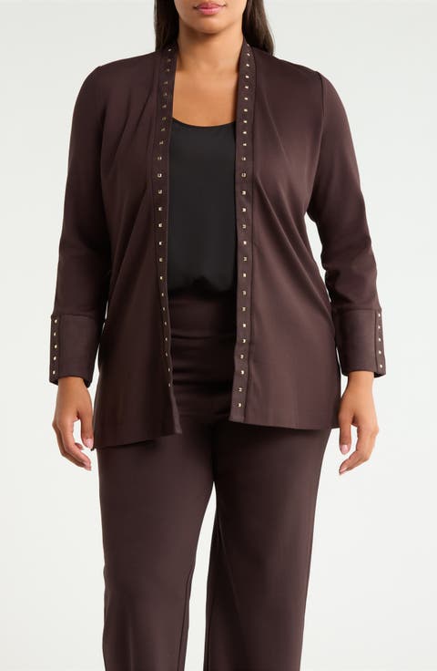 Studded Open Front Cardigan