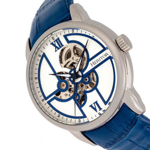 Heritor Automatic Sanford Semi-skeleton Leather-band Watch In Blue