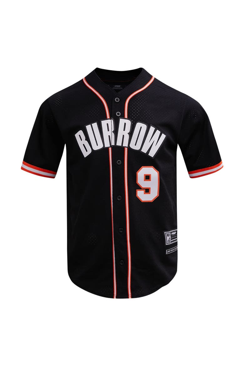 Men's Pro Standard Joe Burrow Black Cincinnati Bengals Mesh Button-Up Baseball Jersey, Alternate, color, Black