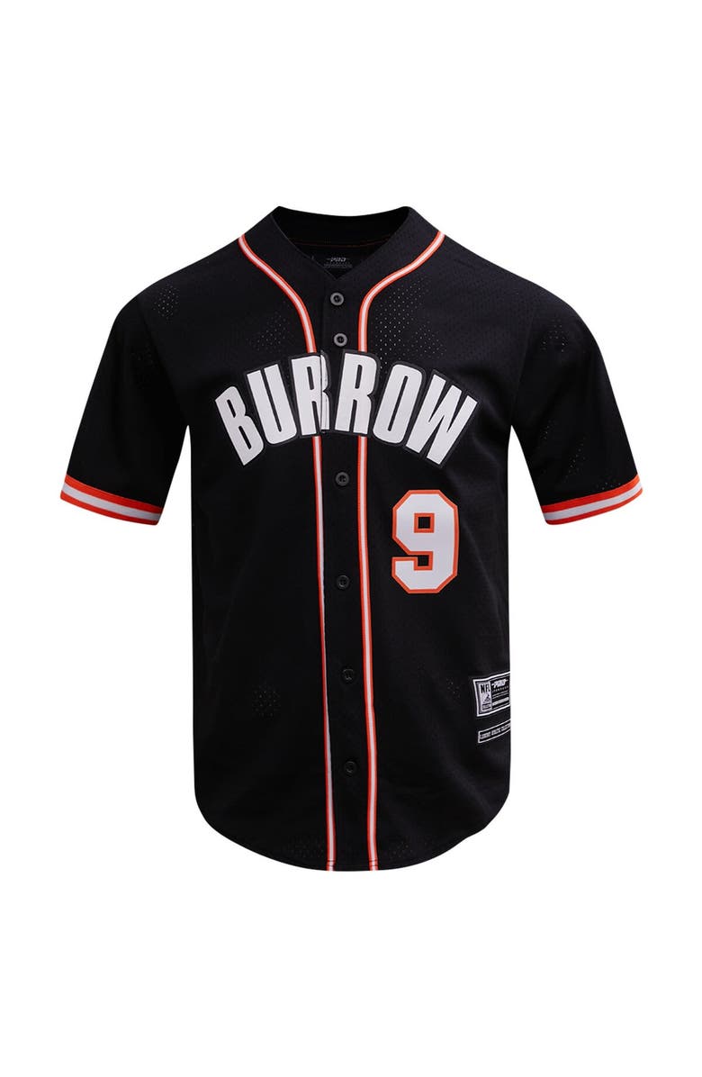 PRO STANDARD Men's Pro Standard Joe Burrow Black Cincinnati Bengals Mesh Button-Up Baseball Jersey, Alternate, color, Black