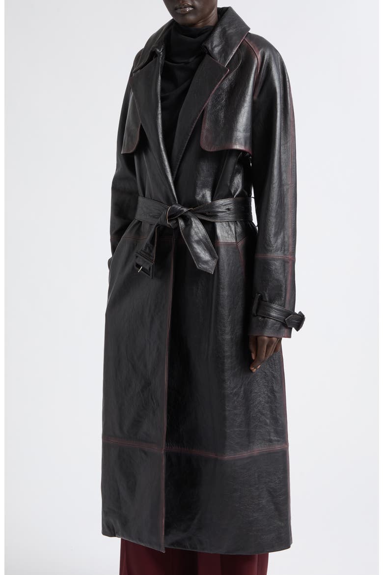 Kasia Burnished Leather Coat, Alternate, color, AMARONE/ BLACK