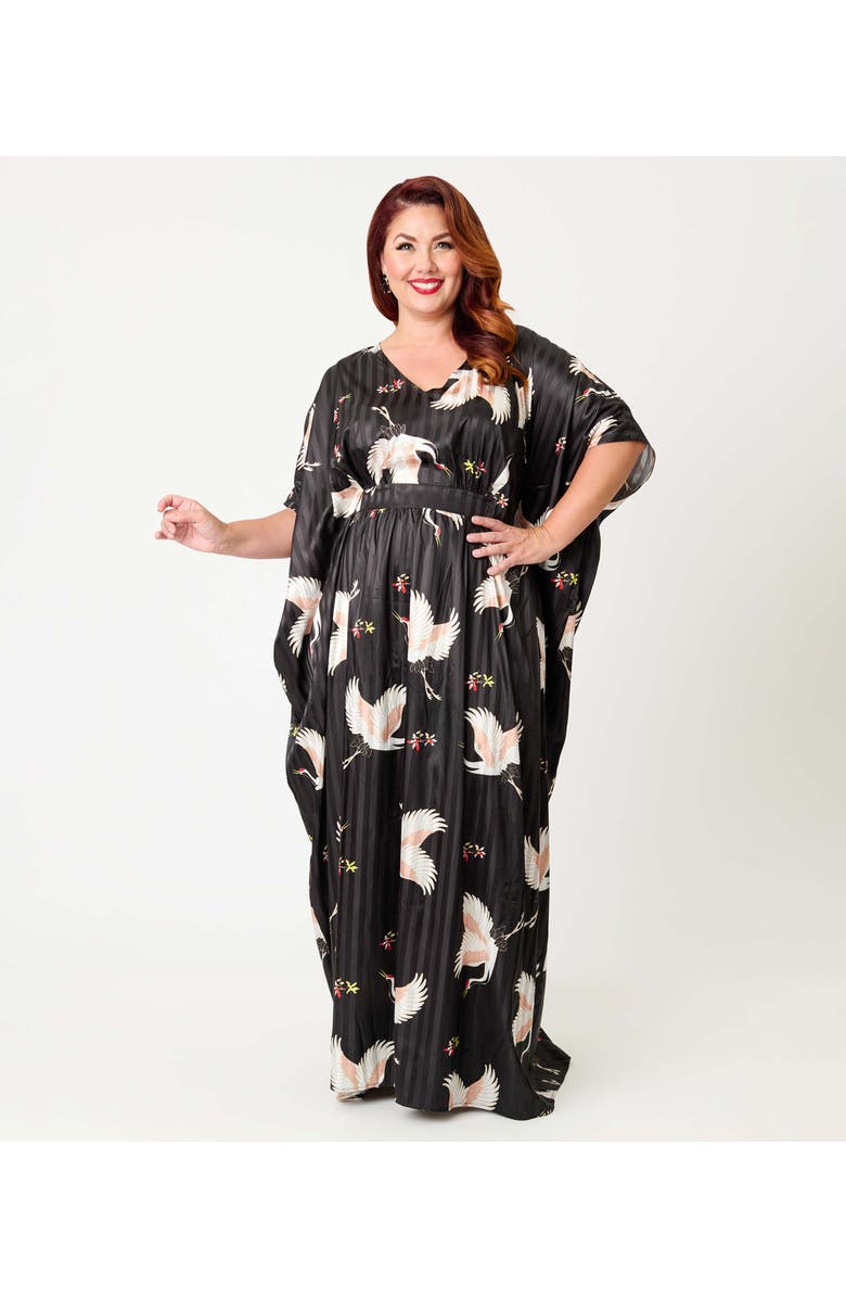 Unique Vintage Burton Caftan Dress, Main, color, Black & White Crane Print