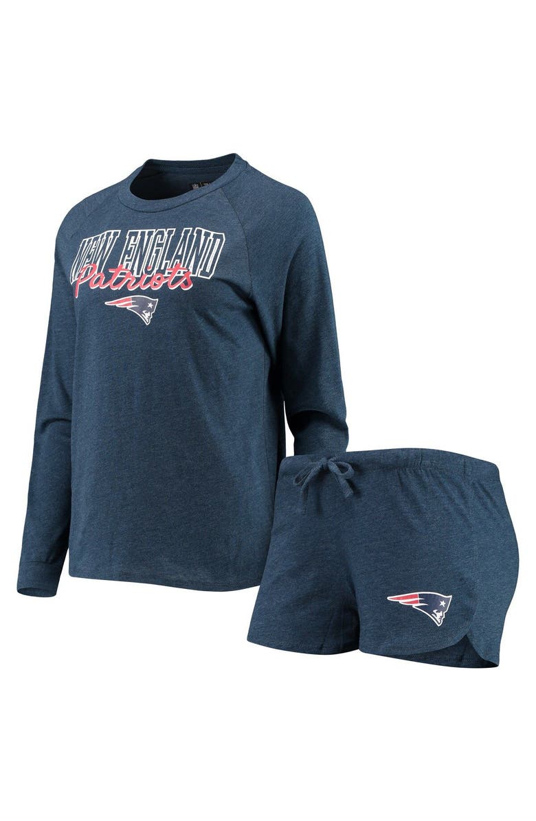 CONCEPTS SPORT Women's Concepts Sport Navy New England Patriots Meter Knit Long Sleeve Raglan Top & Shorts Sleep Set, Main, color, Heather Navy