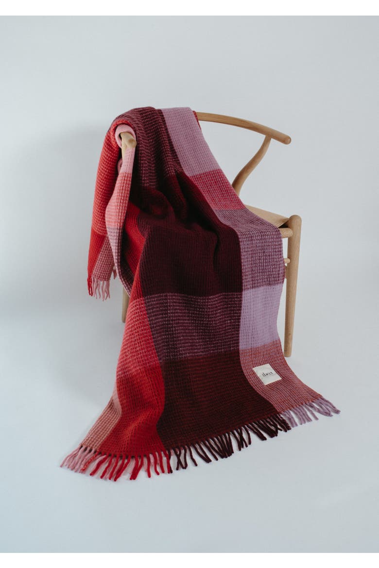 Recycled Wool Waffle Throw Blanket, Alternate, color, Burgundy Waffle Block Check