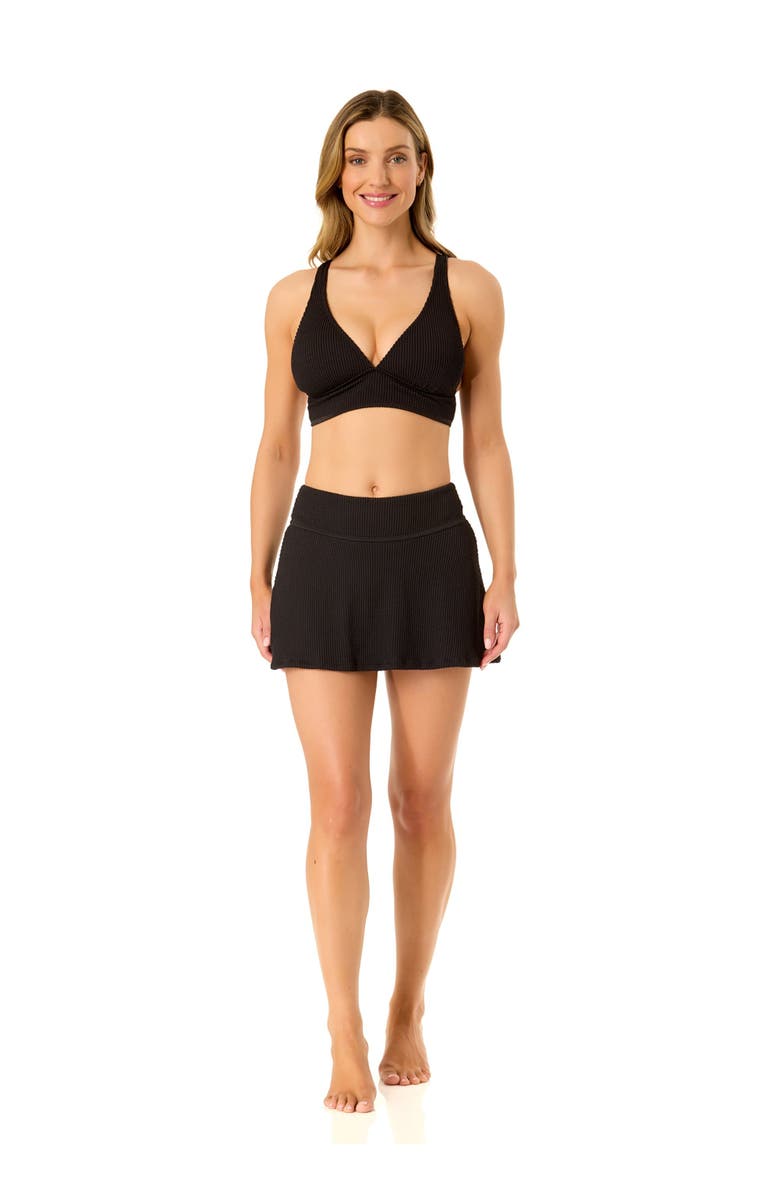 Anne Cole Women's Live In Color Textured Shirred Soft Band Bralette Bikini Swim Top, Alternate, color, Black