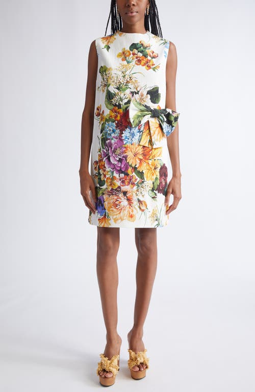 Dolce & Gabbana Dolce&gabbana Flower Bouquet Print Bow Front Minidress In Multi