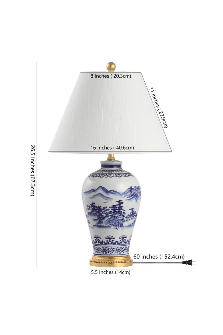 Zhou Ceramic/Iron Traditional Cottage LED Table Lamp, Alternate, color, Blue/White