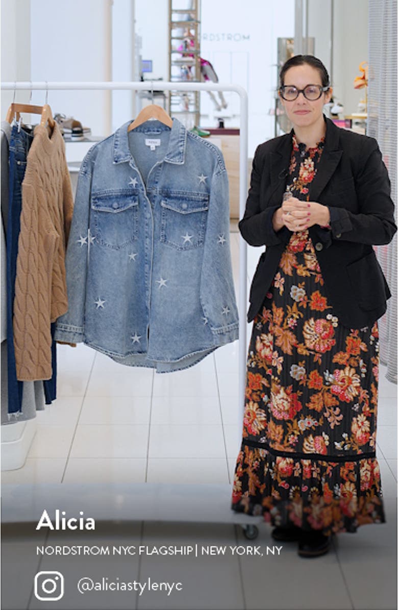Mandy Star Embroidered Oversize Denim Shirt Jacket, sales video thumbnail
