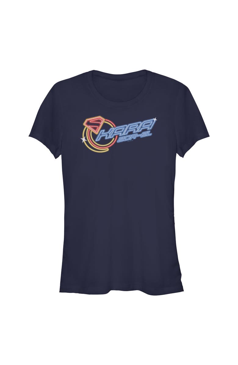 Supergirl Junior's Supergirl Kara Moon Neon Sign Graphic T-Shirt, Main, color, Navy Blue