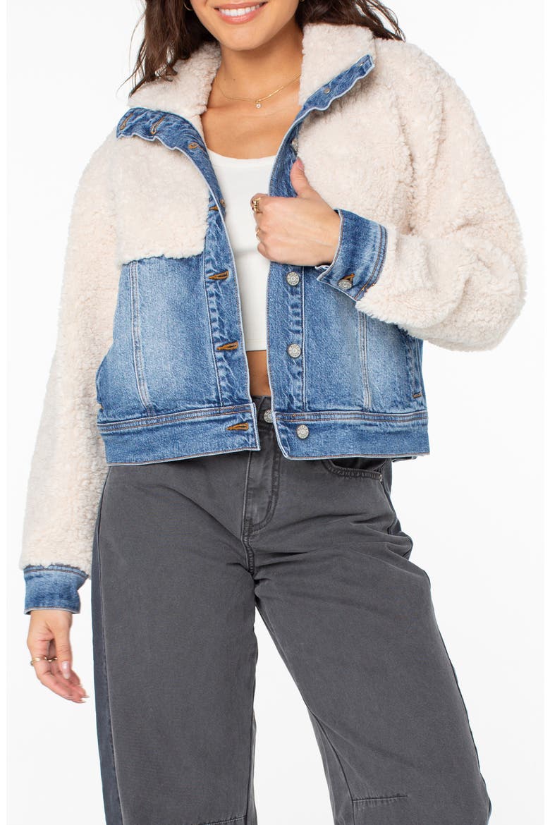 Surf and Turf High Pile Fleece & Denim Jacket, Main, color, PARCHMENT