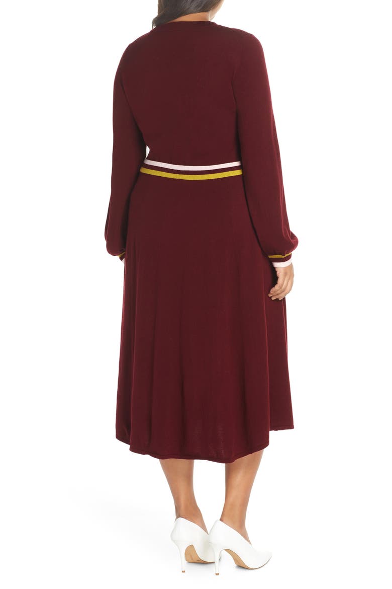 Eden Belted Cotton & Wool Sweater Dress, Alternate, color, MULLED WINE