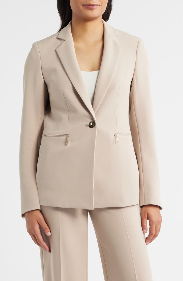 Anne Klein Zip Pocket One-Button Blazer, Main, color, Latte