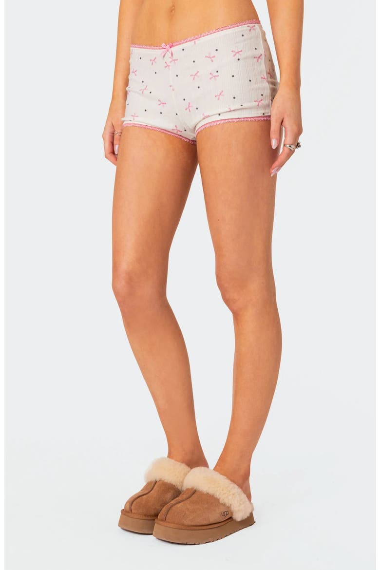 Shelley Pointelle Trim Micro Shorts, Alternate, color, WHITE