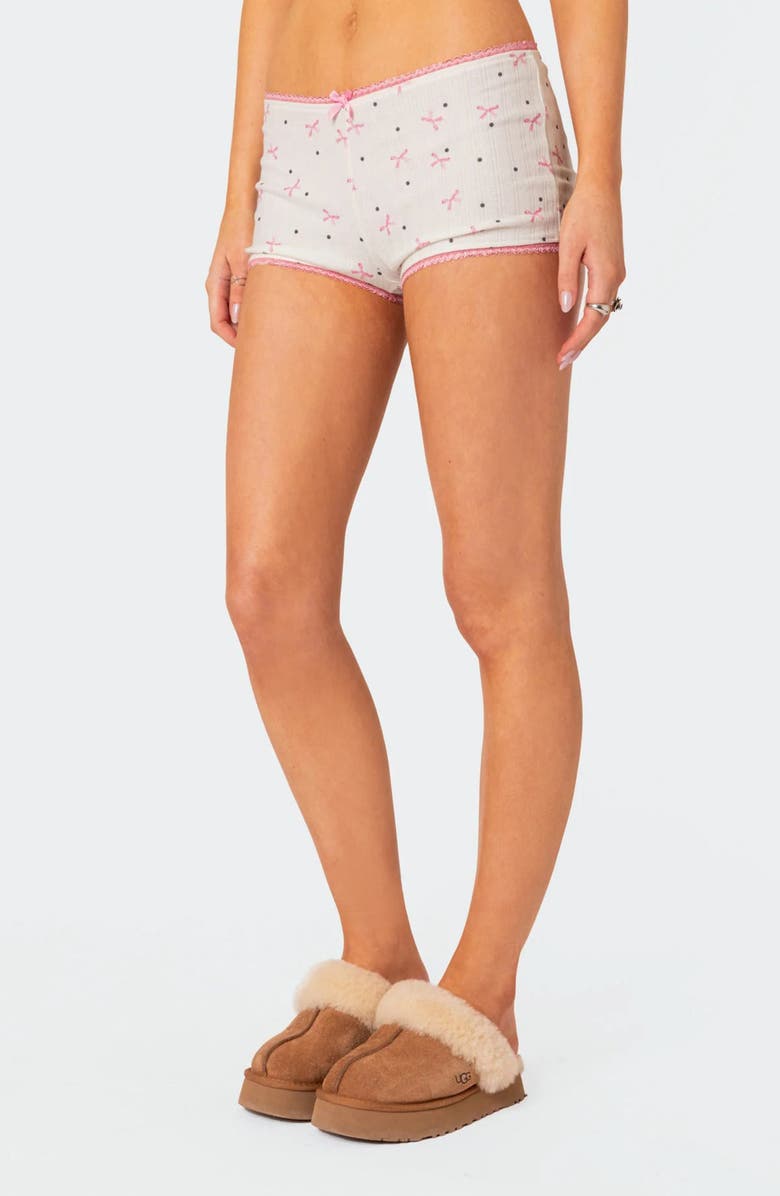 EDIKTED Shelley Pointelle Trim Micro Shorts, Alternate, color, White
