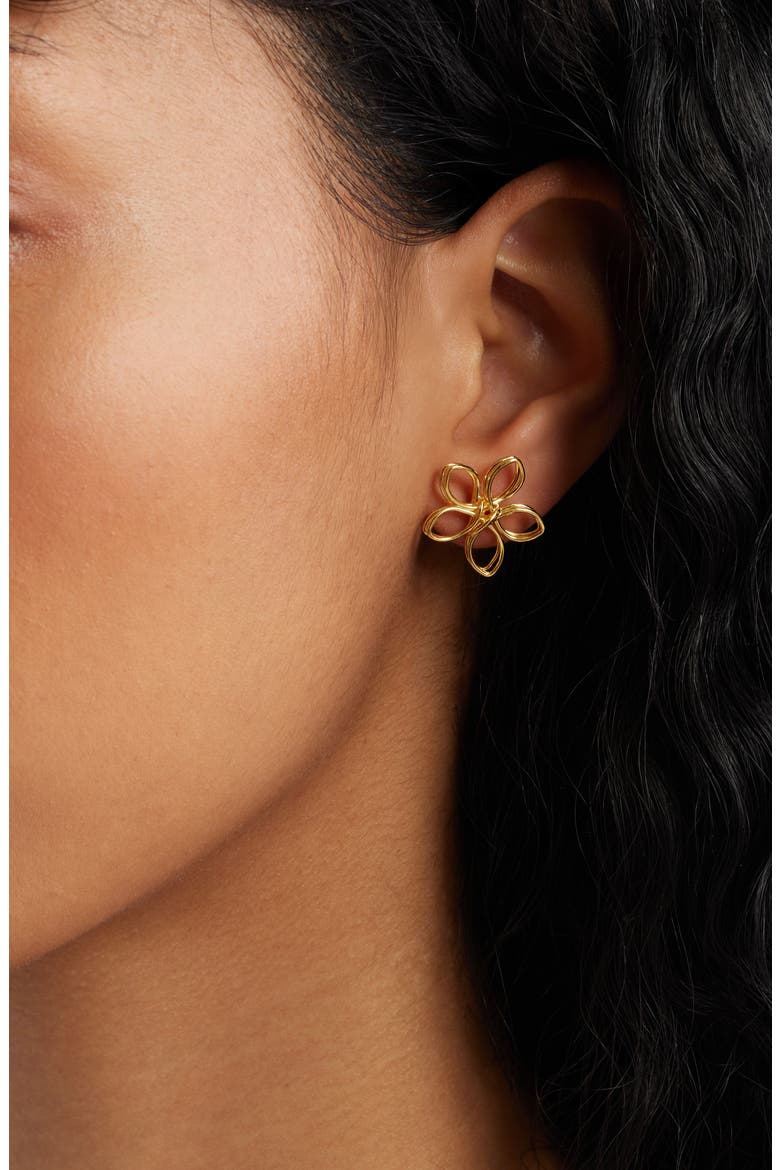 Jasmine Flower Wire Stud Earrings, Alternate, color, GOLD