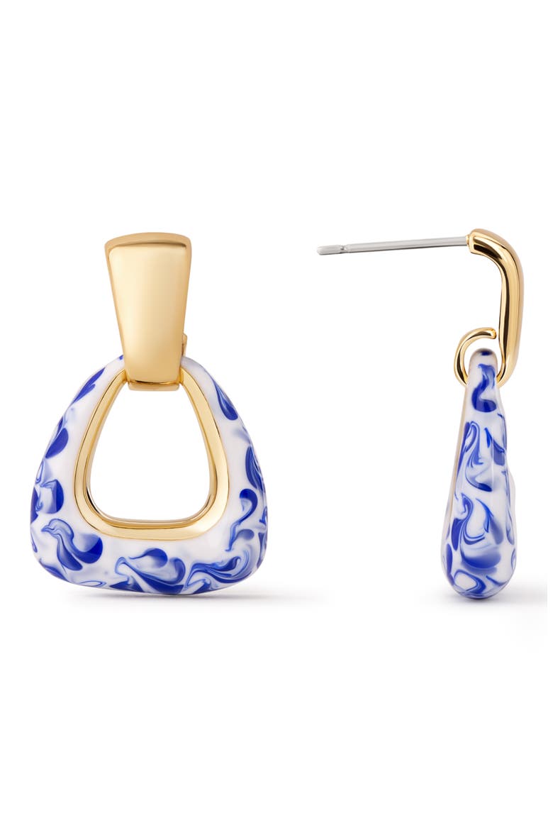 Dakota Enamel Door Knocker Drop Earrings, Alternate, color, GOLD / MARBLE BLUE