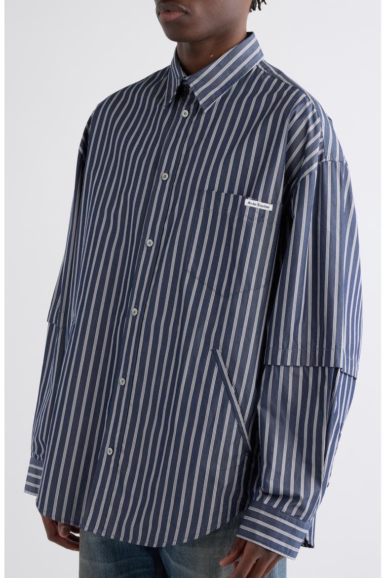 Satero Oversize Stripe Double Sleeve Poplin Button-Up Shirt, Alternate, color, BLUE/ WHITE
