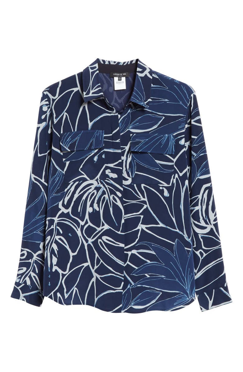 Lafayette 148 New York Zora Leaf Print Silk Shirt, Alternate, color,