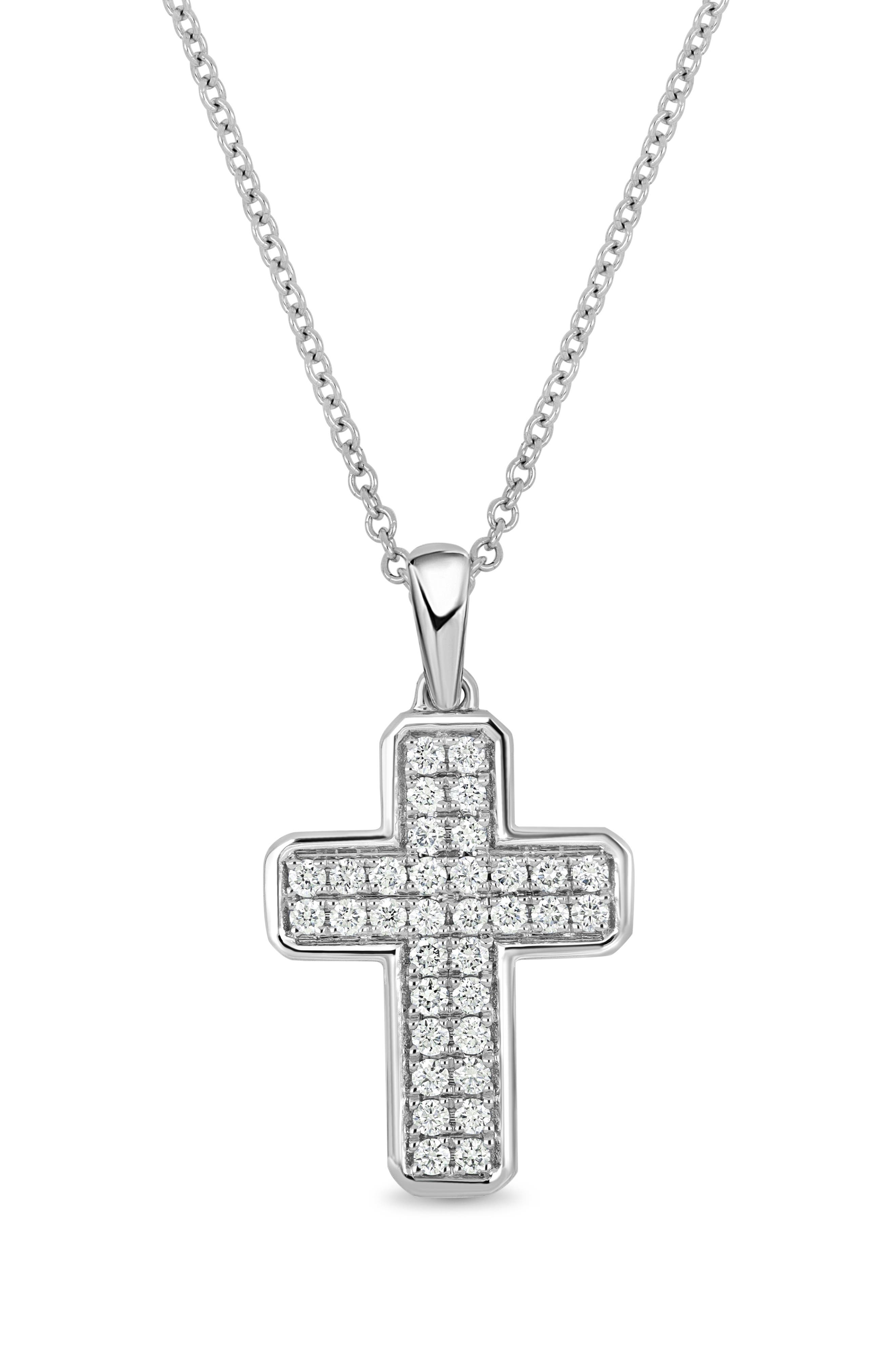 Bony Levy 18K White Gold Pavé Diamond Cross Pendant Necklace