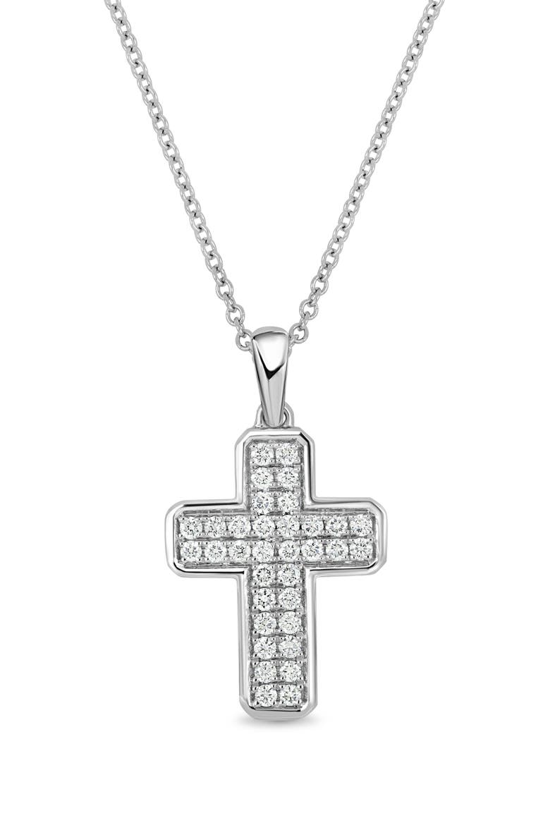 18K White Gold Pavé Diamond Cross Pendant Necklace, Main, color, 18K WHITE GOLD