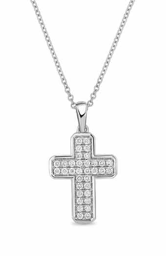 18K White Gold Pavé Diamond Cross Pendant Necklace