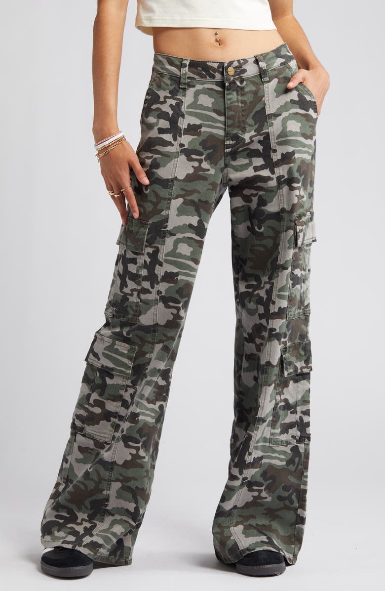 Prosperity Denim Camo Print Wide Leg Cargo Pants, Alternate, color, 