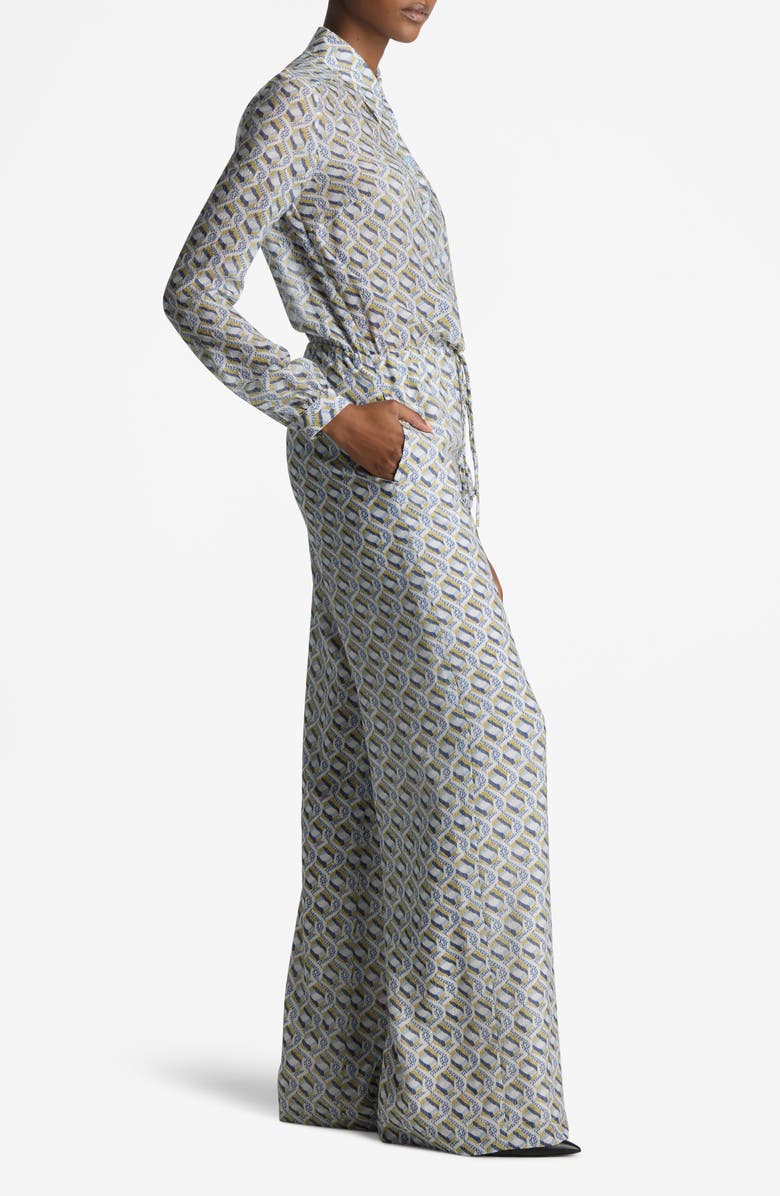 St. John Collection Diamond Twist Print Long Sleeve Silk Twill Jumpsuit, Alternate, color, 