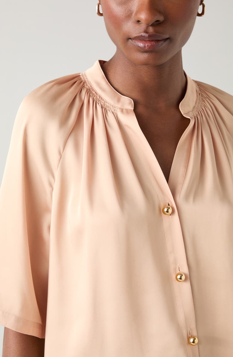 LK Bennett Amber Short Sleeve Button-Up Shirt, Alternate, color, Camel