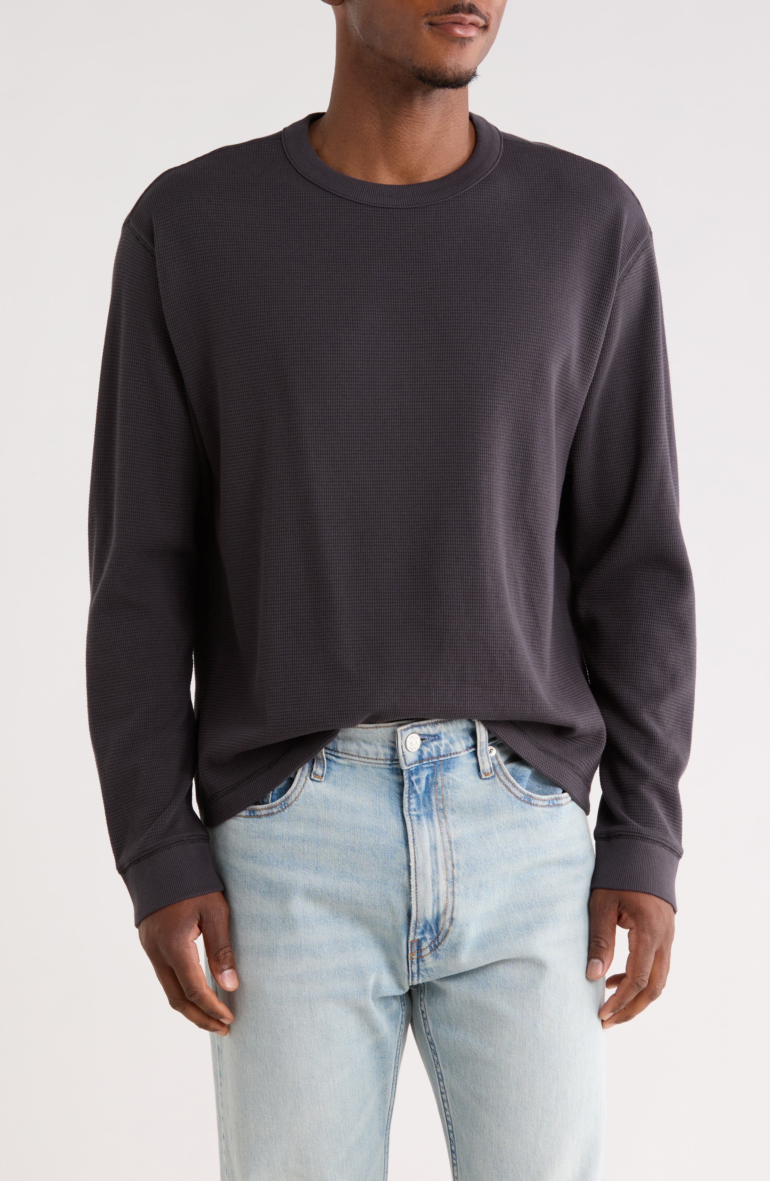 Long Sleeve Boxy Waffle Knit T-Shirt