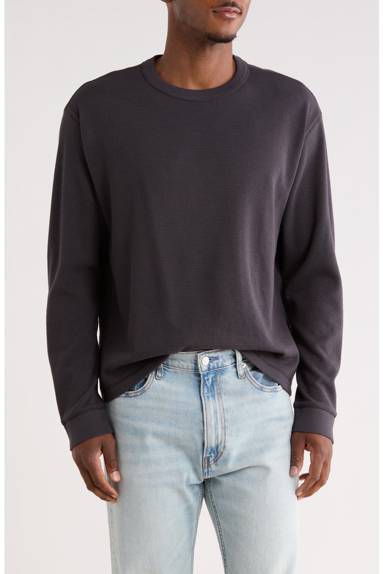 Long Sleeve Boxy Waffle Knit T-Shirt, Main, color, BLACK FADED