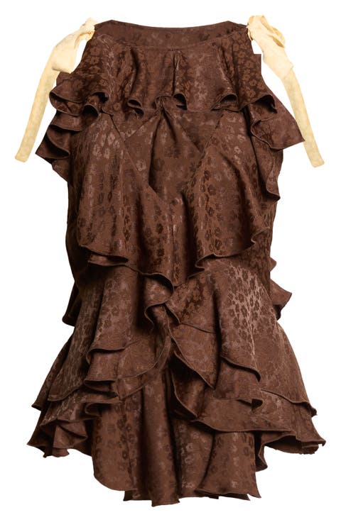 Marian Crop Ruffle Satin Jacquard Top