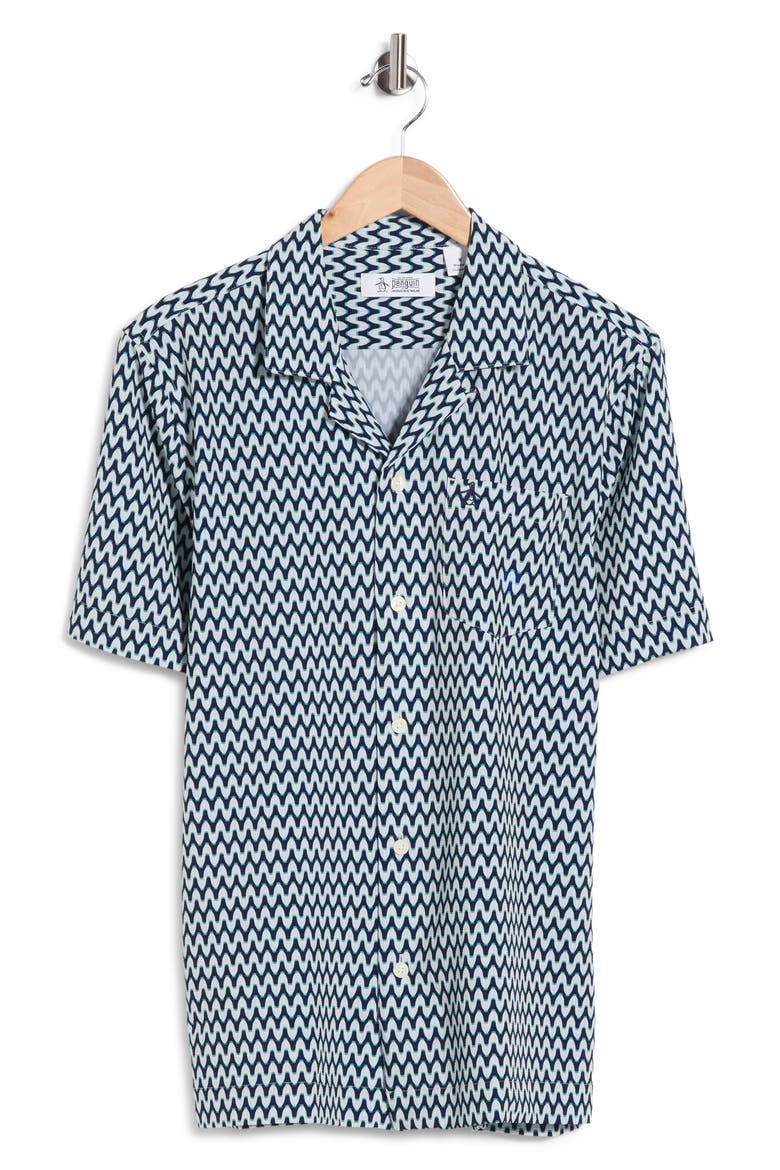 Wavy Print Seersucker Camp Shirt, Alternate, color, BIRCH