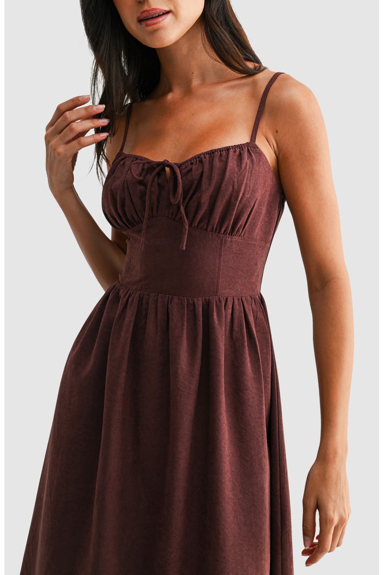 Faux Suede Drop Waist Midi Dress, Alternate, color, MAHOGANY