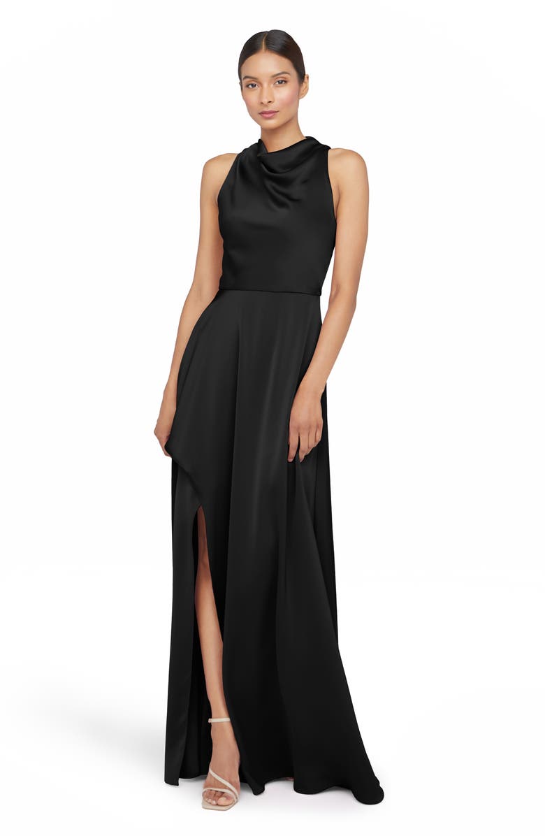Theia Amara Cowl Neck Satin Gown, Alternate, color, 