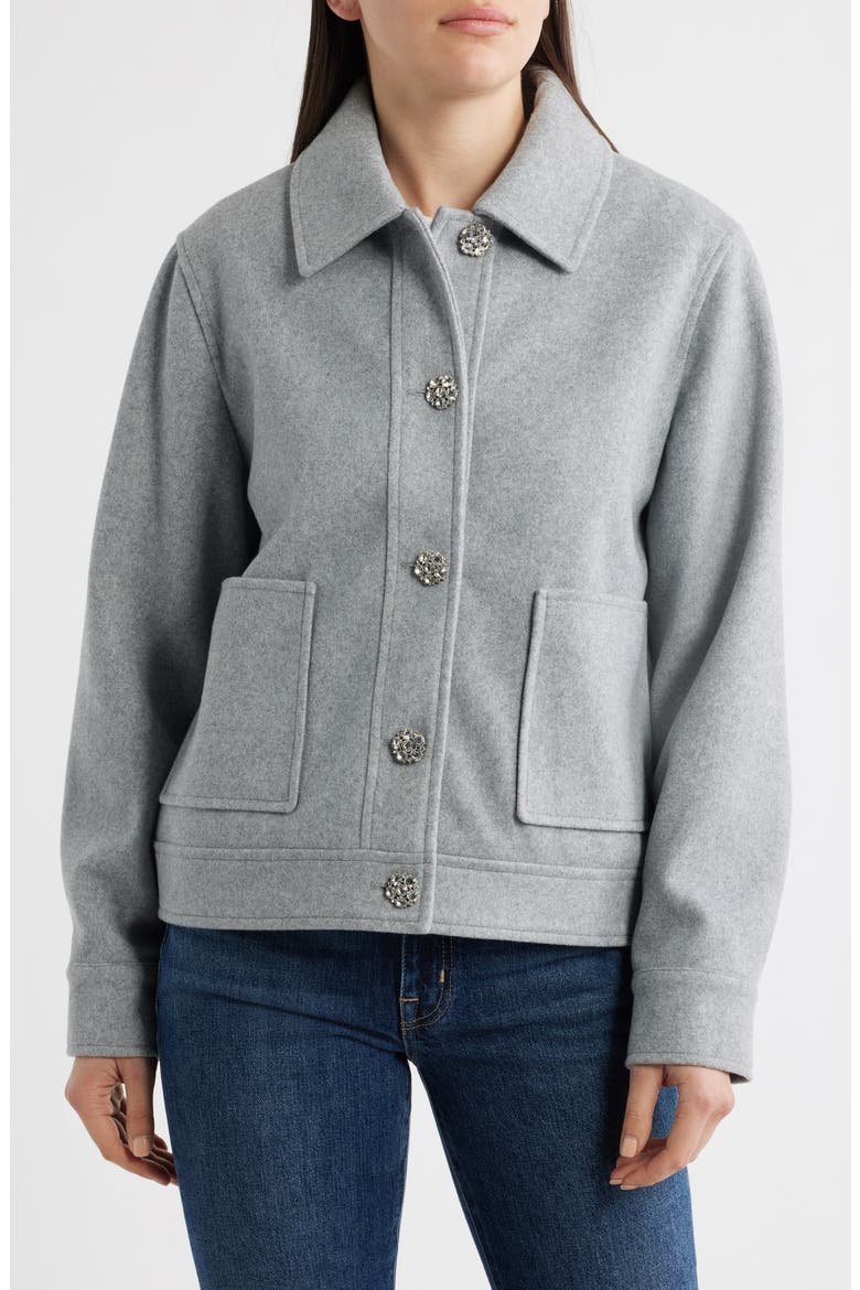 Jewel Button Flannel Jacket, Alternate, color, LT GREY