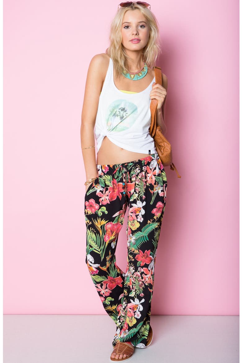 'Brightside' Floral Wide Leg Pants, Alternate, color, BLACK