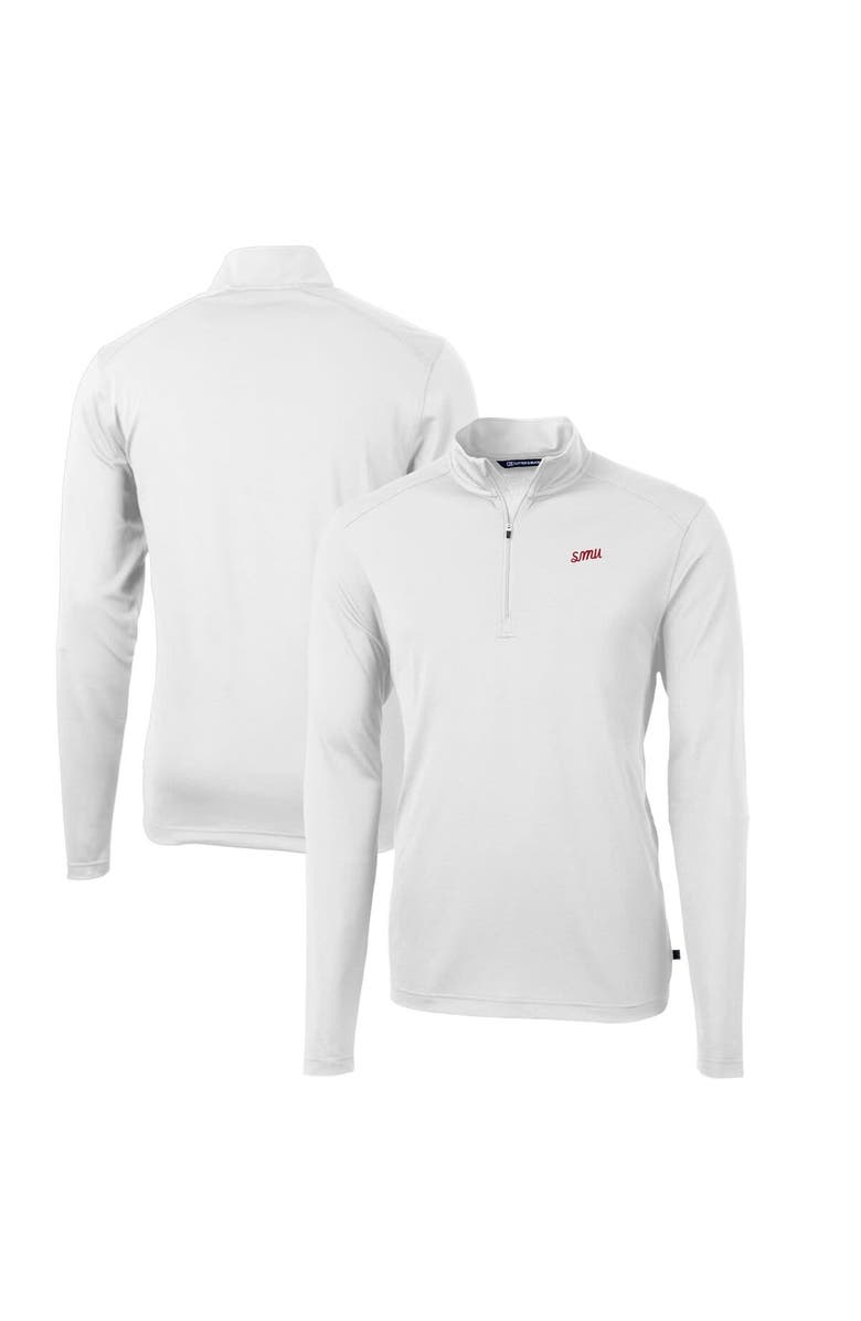 Cutter & Buck Men's Cutter & Buck White SMU Mustangs Big & Tall Virtue Eco Pique Recycled Quarter-Zip DryTec Top, Main, color, 