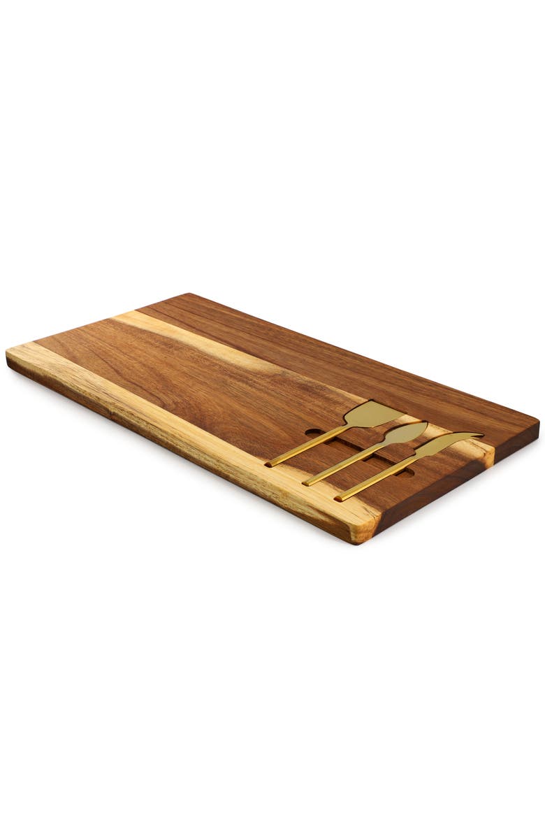21 x 11 Inch Acacia Wood Cheese Board with 3 Piece Knife  Set, Alternate, color, Acacia