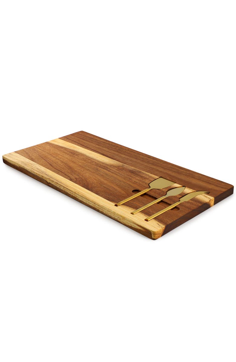 Megachef 21 x 11 Inch Acacia Wood Cheese Board with 3 Piece Knife Set, Alternate, color, Acacia